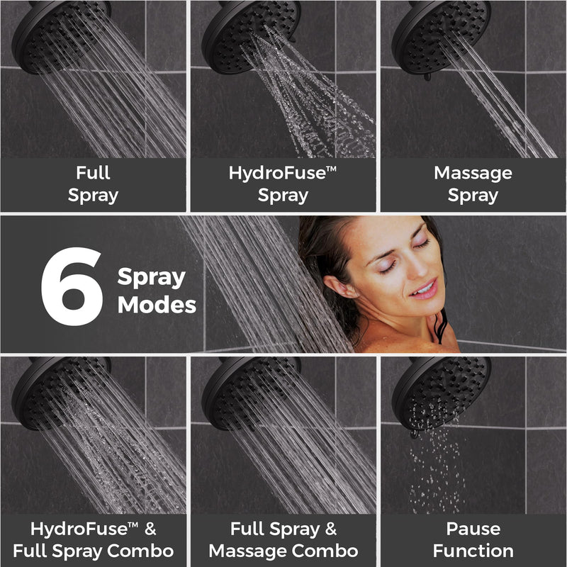 Pfister HydroFuse Shower Head, Shower Arm Not Included, 6-Function, 1.75 GPM, Spot Defense Matte Black Finish, 015WS2HF01SDB