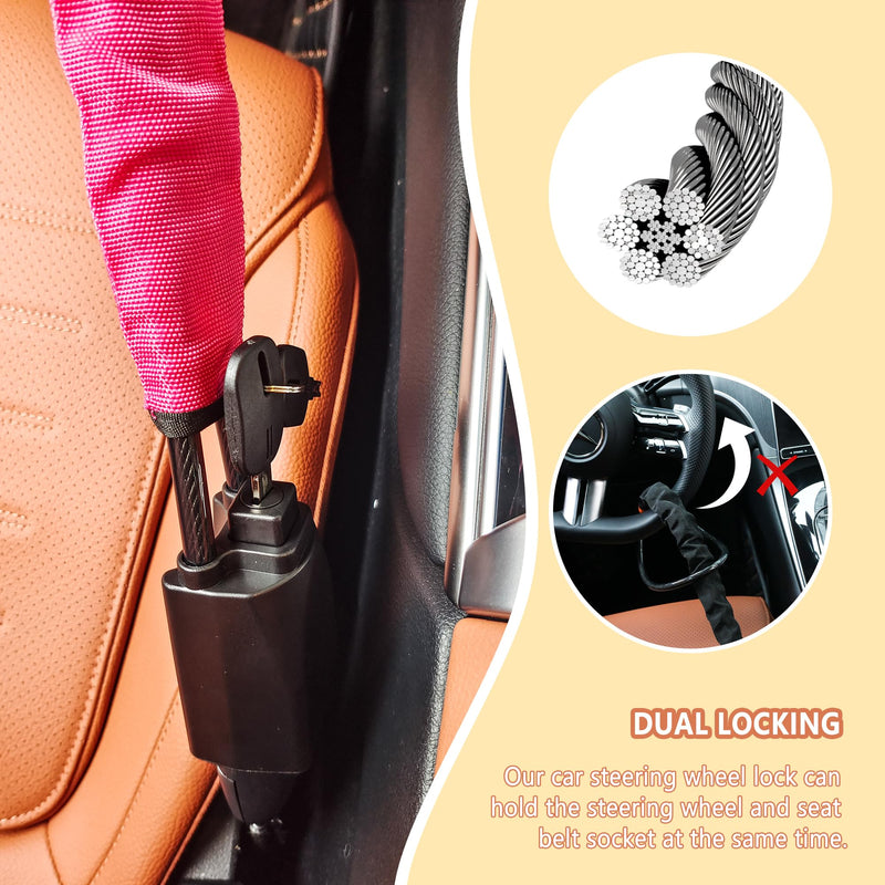 1PC Car Steering Wheel Lock,Steering Wheel Lock Anti-Theft Device with 3PCS Keys,Universal Anti Theft Car Device Car Interior Accessories for Most Cars Trucks SUVs (Rose Pink) Rose Pink