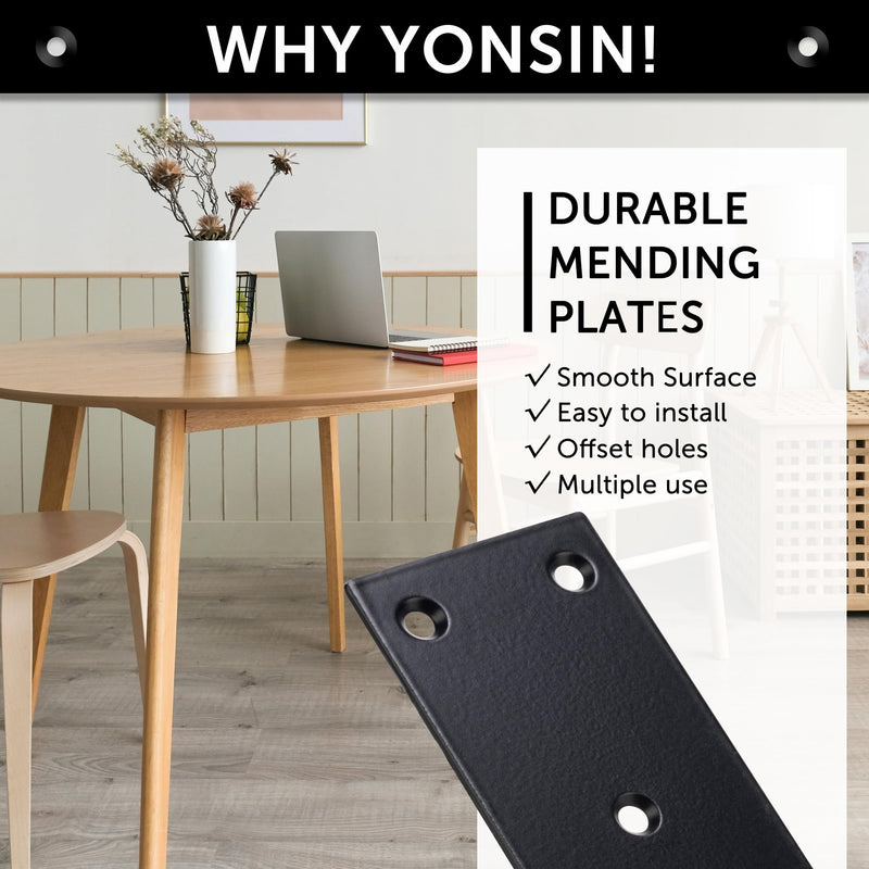 4 Pcs Flat Straight Mending Metal Plate 1-15/16" x 6-1/16", Heavy Duty Black Straight Bracket, Repair Joining Fixing Brace for Wooden Furniture，6 Holes with 2 Sizes Screws 1-7/8x6-1/16 inch / 48x169 mm 4