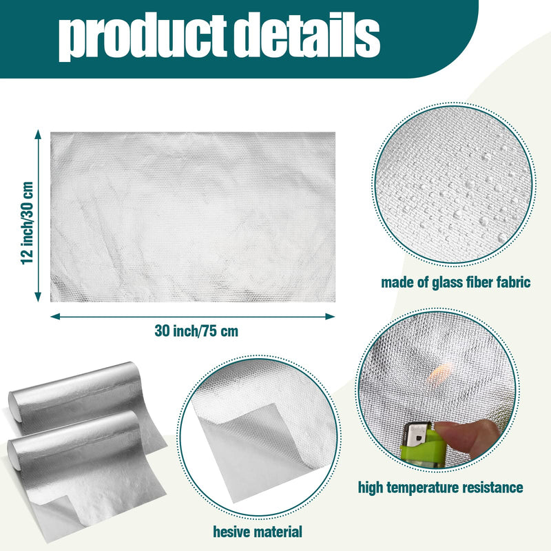 4 Sheet 12'' x 30'' Aluminized Heat Shield Adhesive Backed Thermal Barrier Insulation Wrap Adhesive Thermal Barrier Foil Tape Heat Resistant Tape Automotive Exhaust High Temp Protection