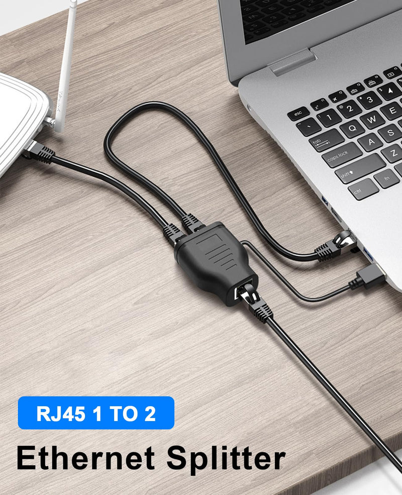 Duttek Ethernet Splitter Adapter 100 Mbps, LAN RJ45 Coupler 1 to 2 Internet Extender Adapter with USB Power Cable for Cat5/6/7 Cable Share Two Devices of The Internet at The Same Time