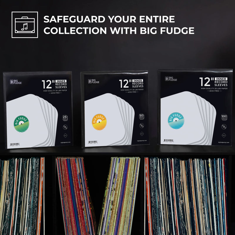 BIG FUDGE Vinyl Record Inner Sleeves 25x | Made from Heavyweight & Acid Free Paper | Album Covers with Round Corners for Easy Insert | Slim Record Jackets to Protect Your LPs & Singles | 12" 25