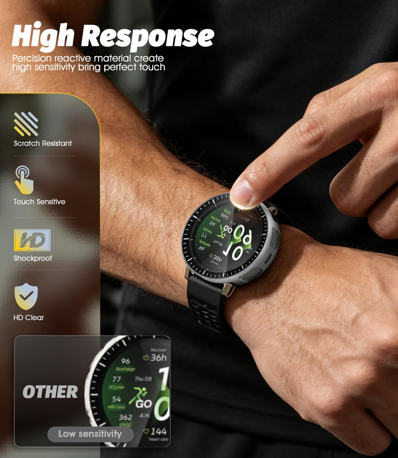 Orzero (2 Pack) Watch Case for Amazfit Active 3 Premium, Protective PC Frame Face Cover Built-in Tempered Glass Screen Protector, Scratch Resistant Shock Absorbing - Matte Silver+Clear 45mm