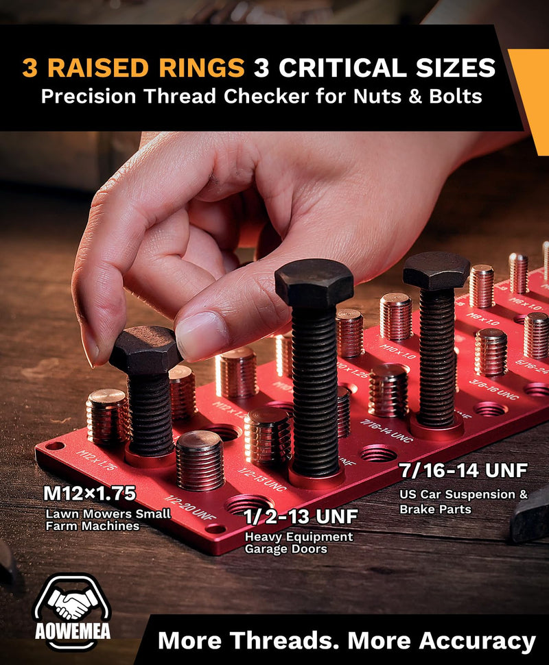 36-Size Nut and Bolt Thread Checker, 20 SAE & 16 Metric Thread Gauge, Thread Checker Standard and Metric, Bolt Size Finder Tool for Nuts, Bolts, Screws, Wall Mounted Identifier Gauge 36 Thread Checker-36R