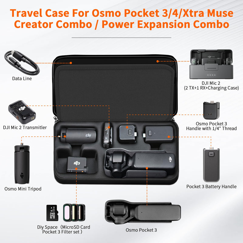 DJI Osmo Pocket 3 Carrying Case for DJI Osmo Pocket 3/4/Xtra Muse | for Creator Pocket 3 Combo Accessories, Portable Nylon Storage Protective Bag Compatible with Osmo Pocket 3 Accessories