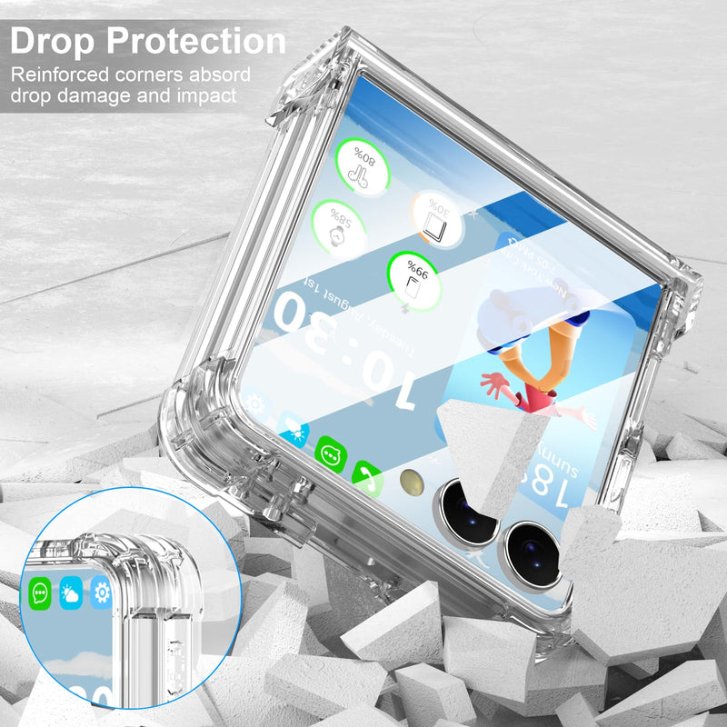 Designed for Galaxy Z Flip 8 Case Clear Magnetic with Hinge Protection | Tempered Glass Screen Protector for Samsung Flip 8 Full Cover Phone Protection Case Clear for Z Flip 8 Transparent