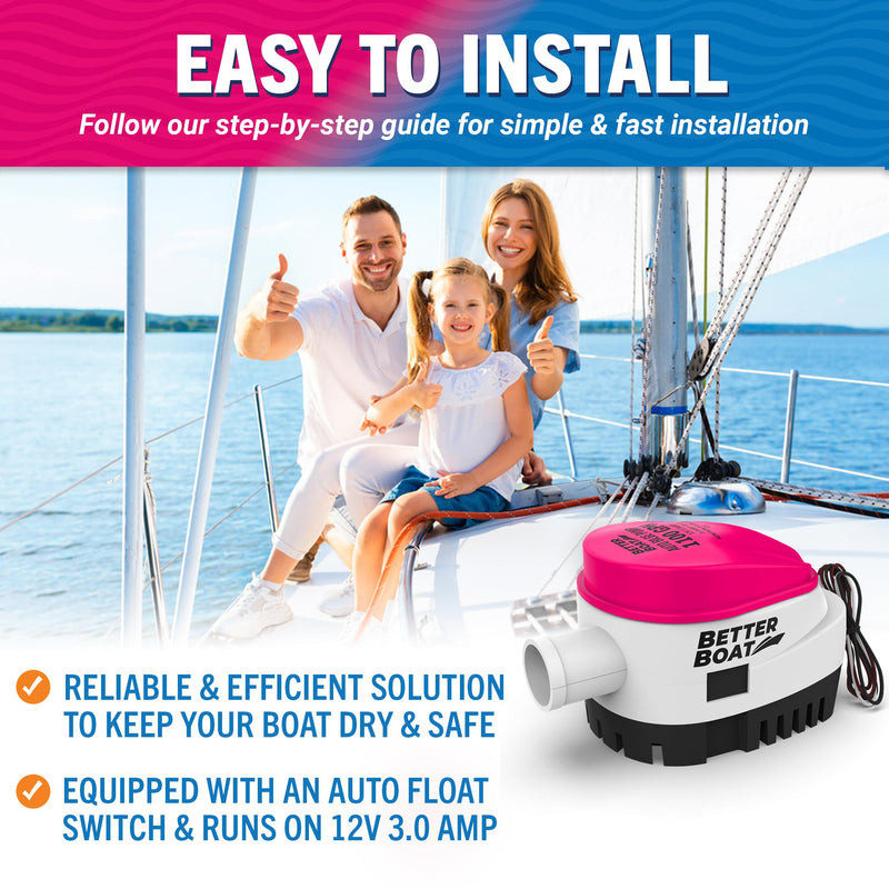 Automatic Bilge Pump 1100 GPH 12V with Built-In Float Switch, 1-1/8 Inch Outlet, 5-Year Warranty, Submersible for Bass Boats, Jon Boats - Better Boat