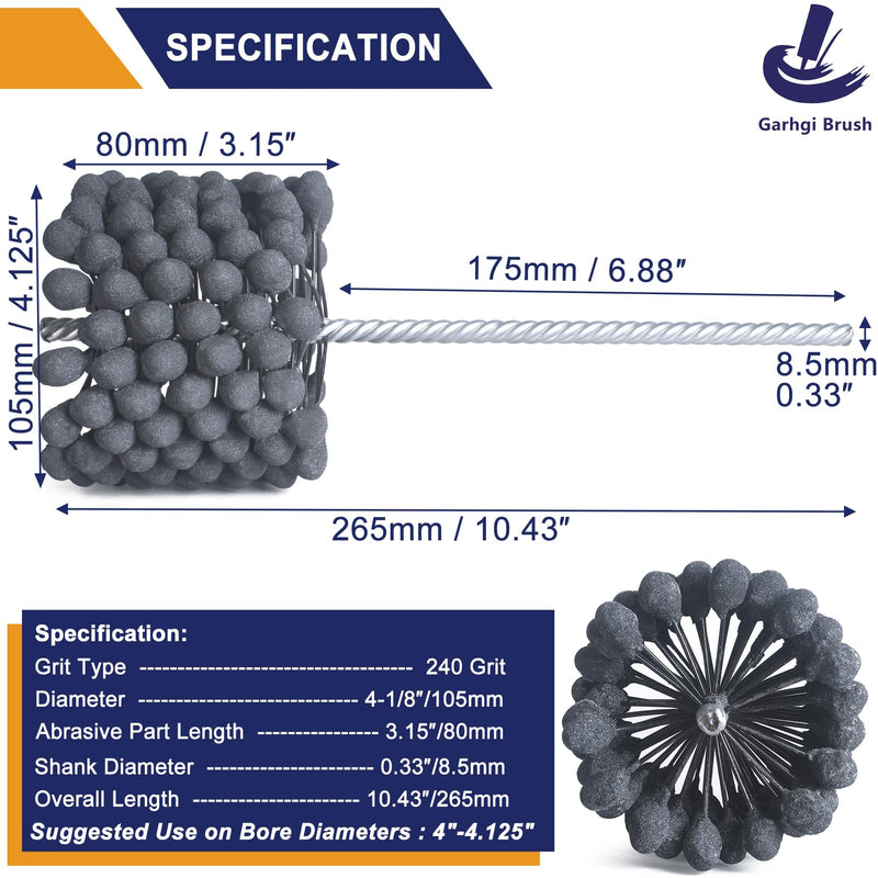 Garhgi 4-1/8"(105mm) Cylinder Hone Tool with 240 Grit Flexible Resilient Silicon Carbide Abrasive Balls for Large Stroke Engine Brake Rotors Pistons Crosshatching Deglazing on Steel Cast Iron Metal 4.125"(105mm)