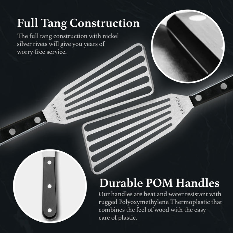 Lamson 3" x 6" Chef's Slotted Turner with Ultra Durable Handle - Left Hand Black