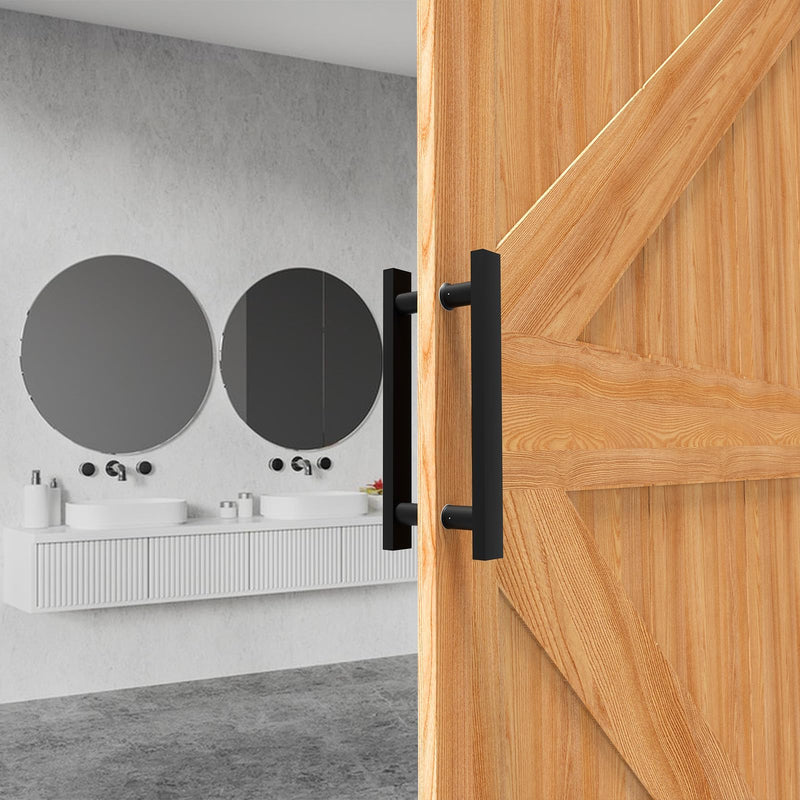 Matte Black Square Barn Door Handles 12"/16"/18"/24"/36"/48"/59'', Pull Push Long French Door Handle Double Sided, Large Front Exterior Shower Door Pull Handles 12inch / 30cm Matte Black