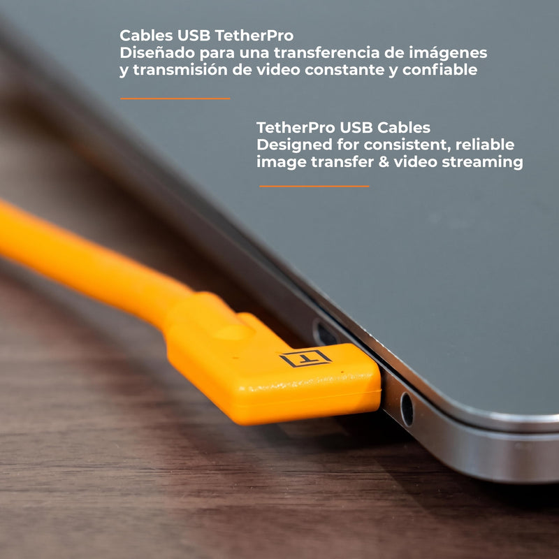 TetherPro USB-C to USB-C, 5Gbps Gen 1, Right Angle to Right Angle, 15' (4.6m), High-Visibility Orange