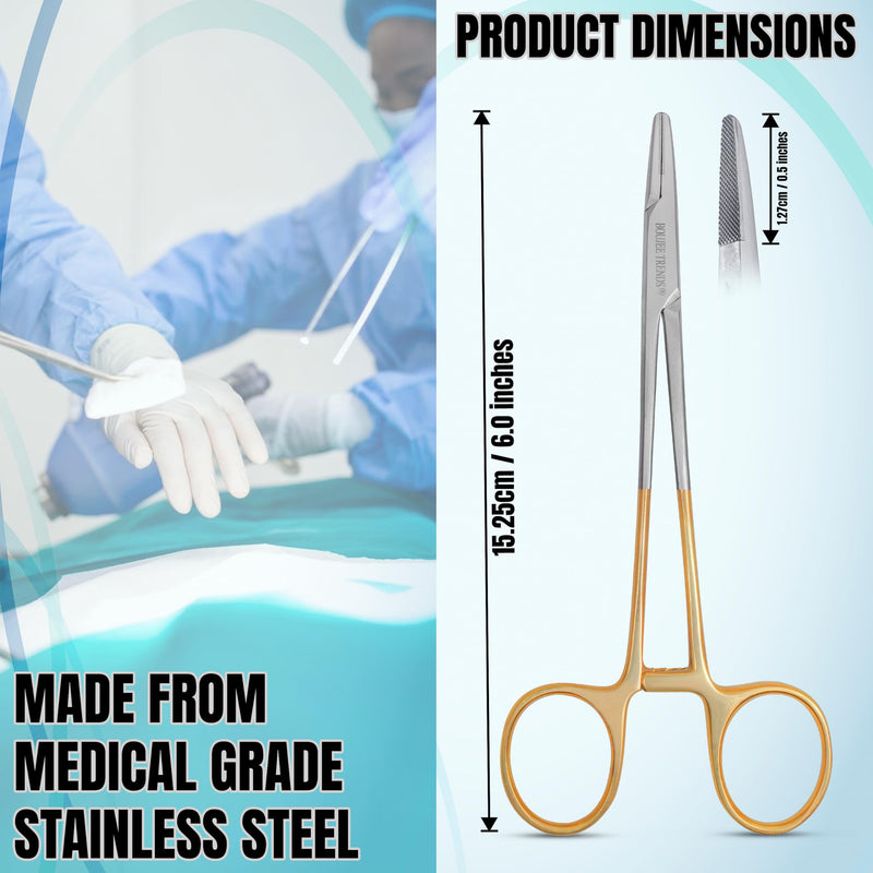 TC Mayo Hegar Needle Holder 6" Tungsten Carbide Inserts, Plasma Coated Needle Driver with Strong Lock, Serrated Jaws for Precise Suturing, Practicing & Fishing Autoclavable 6 Inches