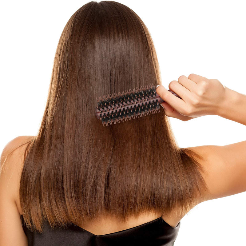 1 Pack Boar Bristle Round Brush Round Hair Brush, Wooden Handle Styling Brush Anti Static Quiff Roller Hair Comb for Men and Women, Straightening and Curling, Wet and Dry Hair | Anti Static Quiff Roller Hair Comb for Men and Women Straightening and Cur...