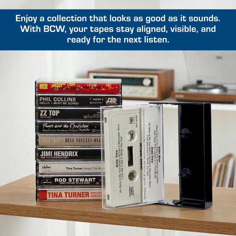 BCW Cassette Tape Cases – 10 Pack (Black) | Replacement Audio Cassette Cases | Protect & Store Standard Cassette Tapes | Durable Plastic Storage for Music & Blank Tapes Black