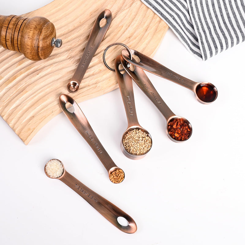 Copper Measuring Cups and Spoons Set 16, Dry&Liquid Stainless Steel Measuring Cups and Spoons, 7 Metric&US Measing Cups & 6 Measuring Spoons & Measure Equivalents for Kitchen&Baking A: 7cups+6spoons Copper