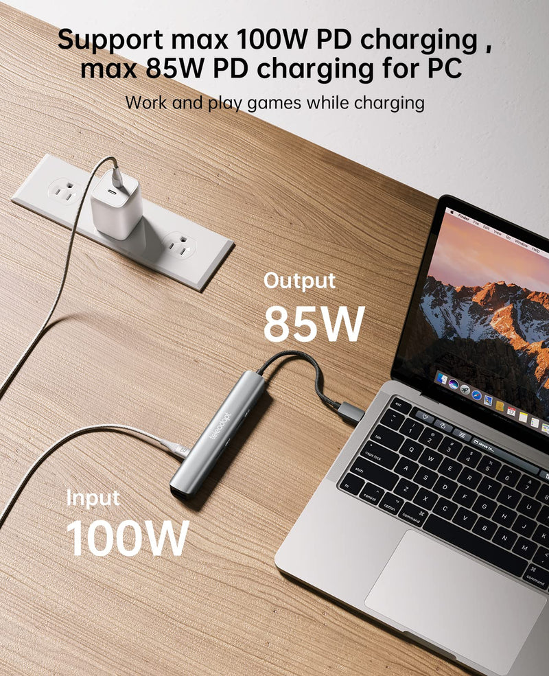 USB Type C Hub, 6-in-1 USBC HDMI Adapter with Ethernet, 5Gbps USB Type-C Data, 2 USB 3.0, USB Hub Power Delivery 100W Ideal for MacBook Pro/Air, iPad Pro, Dell XPS