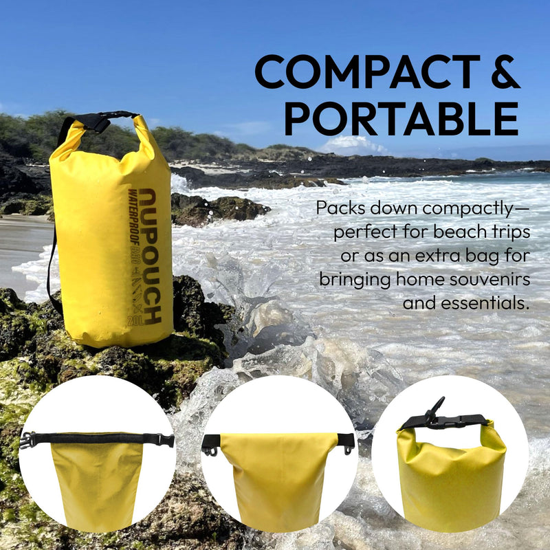 Nupouch Waterproof Dry Bag: 2L/5L/10L/20L Roll Top Lightweight Dry Storage Bag, Backpack for Travel, Swimming, Boating, Kayaking, Camping, or Beach 20 Liters Yellow