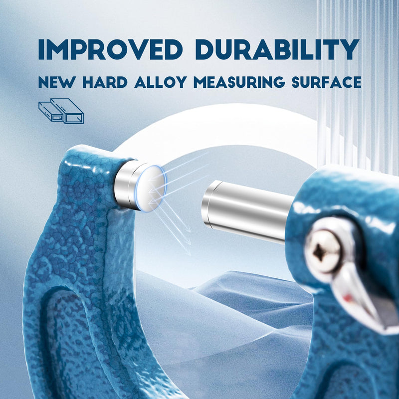 Dasqua Outside Micrometer, 1-2 inch Range, 0.0001" Accuracy Industrial Tools, Carbide-Tipped, Stainless Steel Precision Machinist Tools Mechanical 1-2"