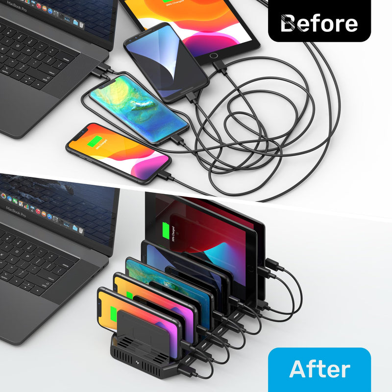 Unitek USB Charging Station, 10 USB Fast Ports Charge Docking Station and Adjustable Dividers, Multi Device Charger Organizer Compatible with iPad, iPhone, Tablet and Cell Phone 60W+10 Port, Black Pack of 1