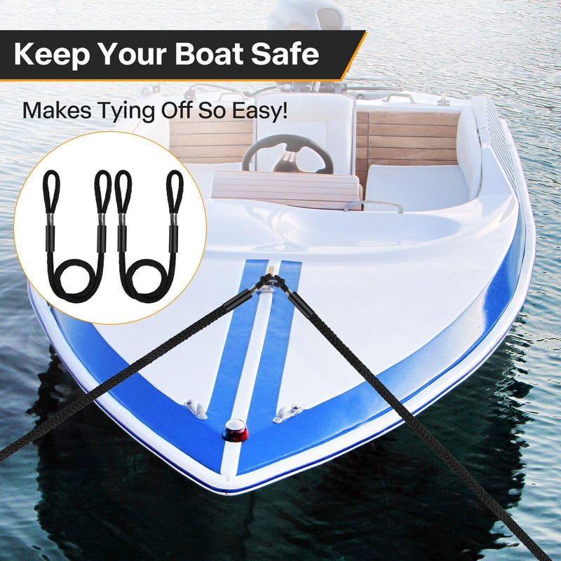 3/8" X 6ft Boat Dock Lines, Double-Braided Nylon Dock Line with 11" Eyelet. Boat Ropes Mooring Ropes, Boat Accessories for Yacht, Pontoon, Waverunner, Seadoo, Black 3/8" X 6ft 2 Pack