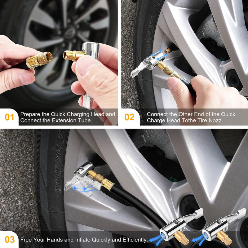 All Metal Lock On Air Chuck Tire Inflator Hose Adapter, Locking Tire Air Chuck with Standard Tire Valve Thread, No Air Leakage Tire Inflating Hose End for Portable Tire Pump/Air Compressor Golden Thread