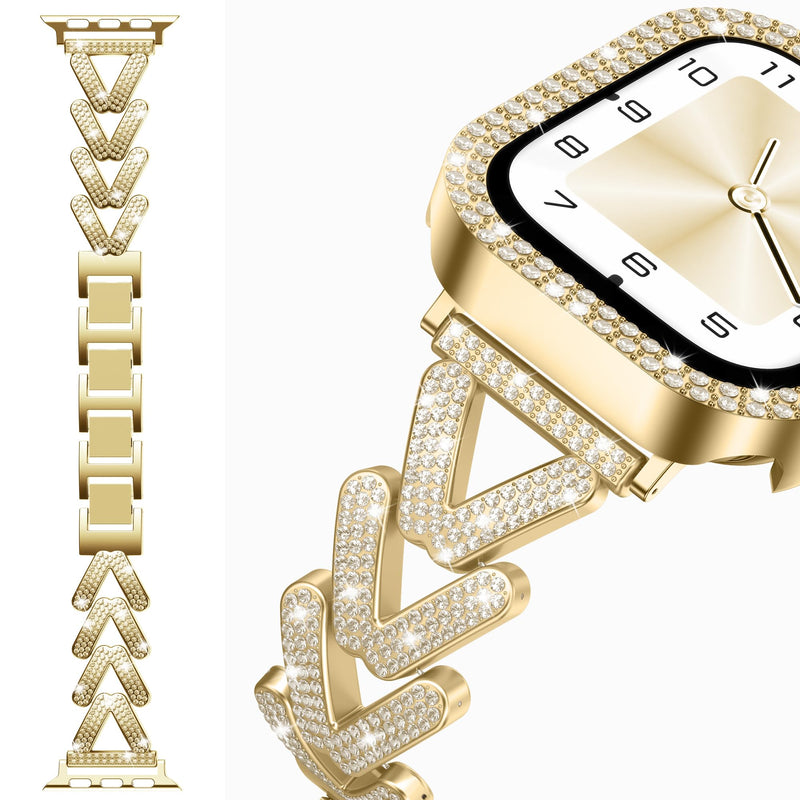 Diamond Bling Band with Case Compatible with Apple Watch bands for Women | Size Options for Apple Watch Series 11/10/9/8/7/SE/6/5/4/3/2/1/Ultra-38mm 40mm 41mm 42mm 44mm 45mm 46mm,Luxury Metal Bracelet Gold 40MM(Series 6/5/4/SE)