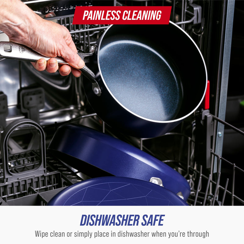 Blue Diamond Nonstick 2QT Saucepan with Lid, Non Toxic PFAS-Free Diamond Ceramic, Dishwasher & Oven Safe, Metal Utensil Safe Pot, Stay Cool Handle, Chef Pan, Glass Lid, Blue 2 Quart Saucepan