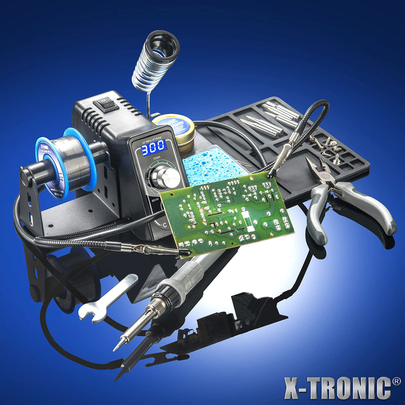 The Original X-Tronic 3020-XTS • 75W Soldering Iron Station Kit • 2 Helping Hands • Silicone Tool Mat • 5 Extra Tips • 50g Roll of Solder • Brass Sponge • Cleaning Flux • C/F Conversion • Auto Sleep! Classic Style - 5 Extra Solder Tips