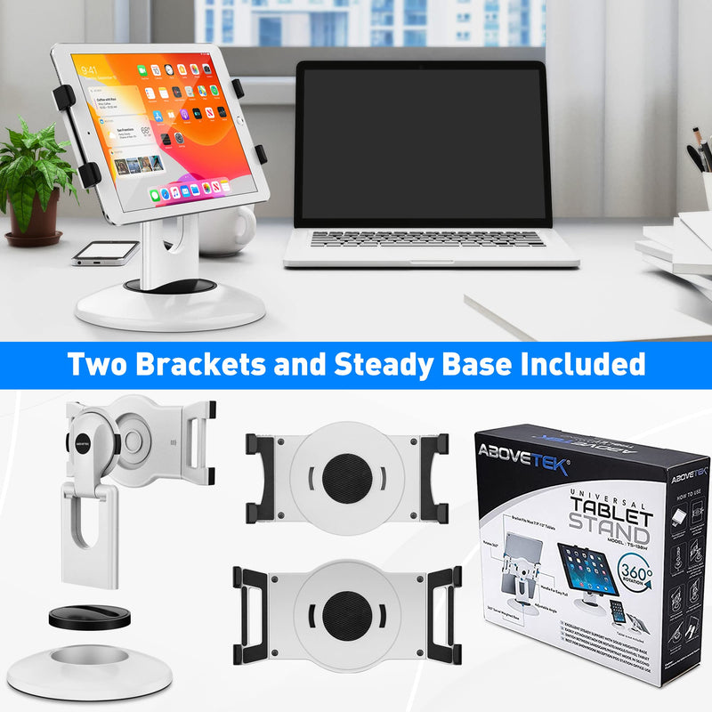 AboveTEK Retail Kiosk iPad Stand, 360° Rotating Commercial POS Tablet Stand, Fits 6"-13" (Screens) iPad mini Pro-Business Swivel Tablet Holder, for Store Office Reception Kitchen Desktop (White) White