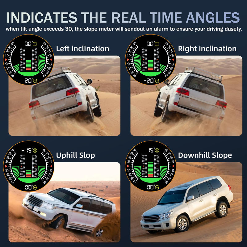 Car Inclinometer Angle Slope Meter Digital HUD GPS Level Tilt Meter MAIMEIMI, Real-time Multifunctional Vehicle tilt, Pitch Angle, Speed with Dashboard Compass Display for 11.5-30V Off-Road Vehicles