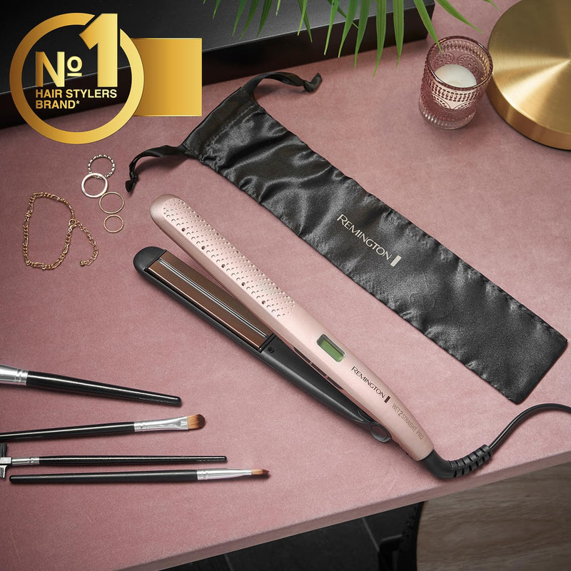 Remington Wet2Straight Pro Hair Straightener - Excl Venting System removes excess water - no need to blow dry. - Moisture sensor- adjusts the temperature of the plates each pass, Up to 230°C, S7970 | Exclusive Venting System Removes Excess Water, No Ne...