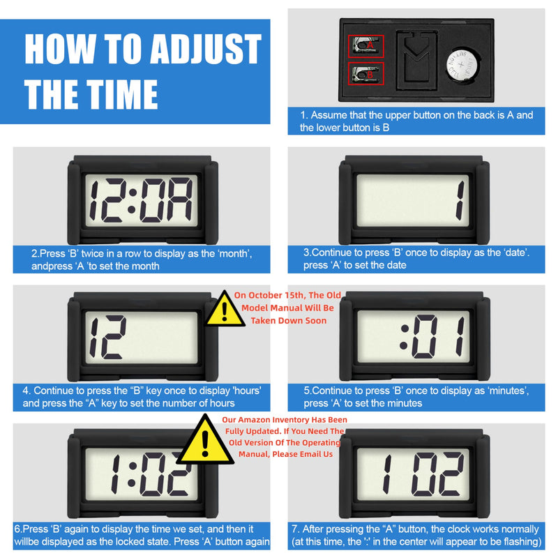 Car Dashboard Digital Clock - with Jumbo LCD Time & Day Display - Mini Automotive Stick On Watch for Car Truck Dashboard & Air Vent (Black) black
