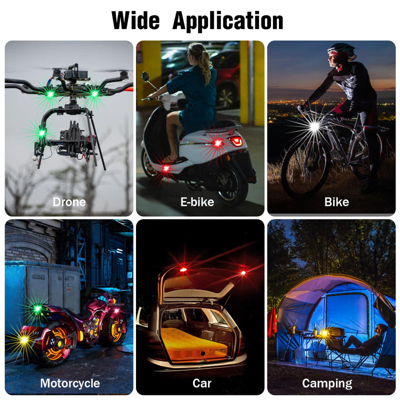 4PCS Wireless LED Strobe Lights with Remote Control, 8 Colors Rechargeable Led Lights Anti-Collision LED Emergency Warning Lights for Car Motorcycle Bike Drone Aircraft 4pcs