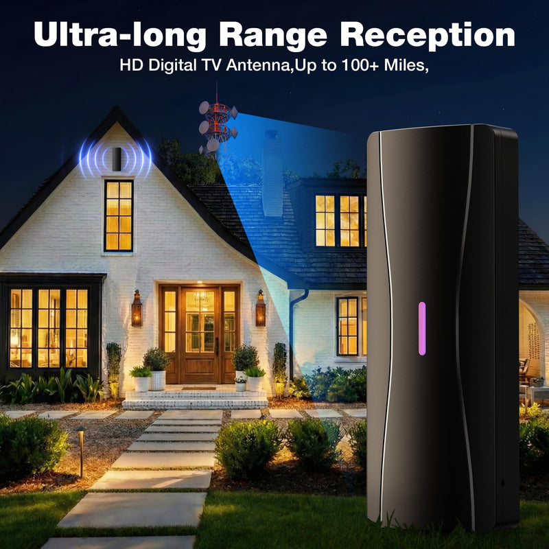 TV Antenna for Smart TV, 100+ Miles Range Digital TV Antenna for Local Channels with Amplifier Signal Booster, Supports 4K 1080p, Indoor Outdoor IPX7 Waterproof, Lightning Protection, 33FT Coax Cable Black