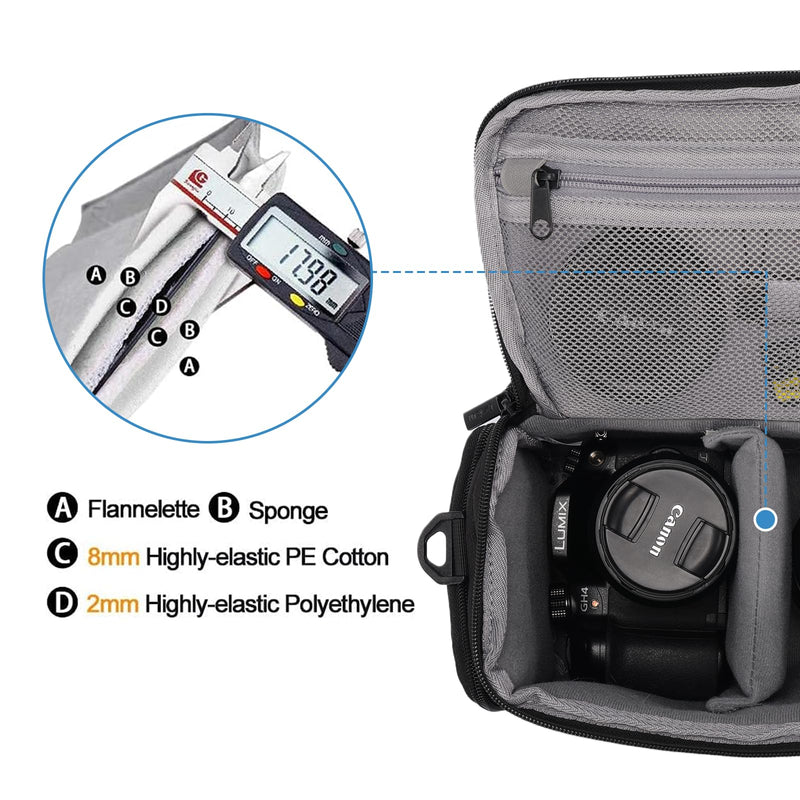 CADeN Camera Shoulder Crossbody Bag Case Compatible for Nikon, Canon, Sony SLR/DSLR Mirrorless Cameras and Lenses Waterproof(1.0 M, Black) 1.0 M
