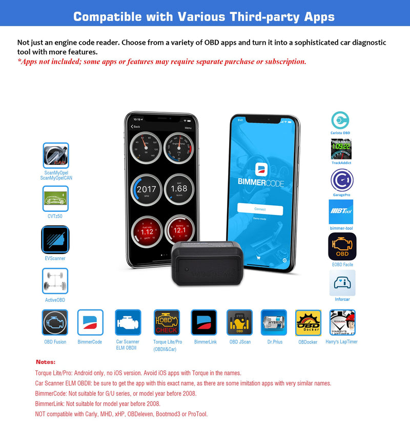 Veepeak OBDCheck BLE Bluetooth OBD II Scanner Car Check Engine Light Code Reader Diagnostic Scan Tool for iOS & Android