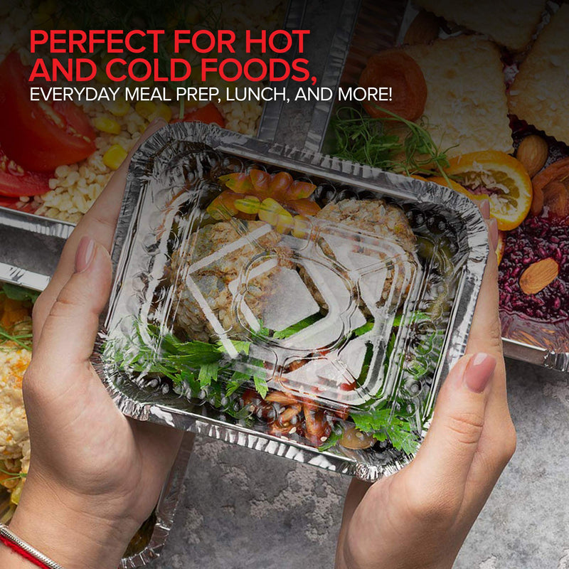 Stock Your Home 1 lb Small Aluminum Pans with Clear Plastic Lids (100 Pack), Disposable Cookware & Takeout Trays for Restaurants & Catering 100 Pack