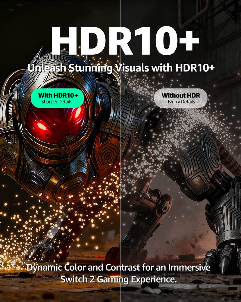 [V 22.5.0] Switch 2 Dock HDMI Cable 8K@60Hz 4K@240Hz/120Hz/60Hz,HDMI 2.1&48Gbps,100W PD USB C Charging,HDR10+,Portable&Travel TV Docking Station HDMI Adapter Compatible with Nintendo Switch 2/OLED/1 Grey