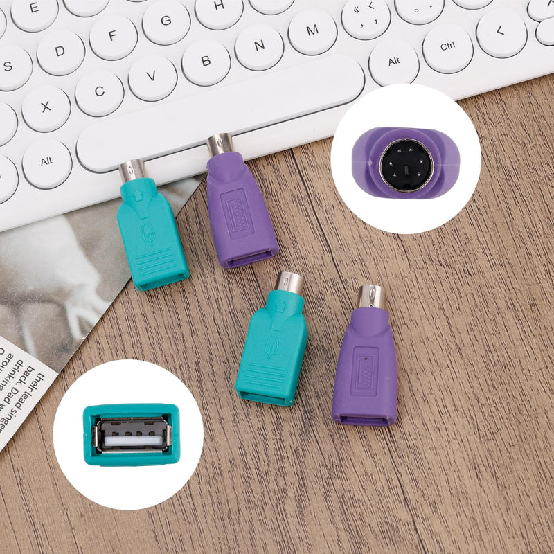 4pcs PS/2 to USB A Adapters, PS/2 to USB A Converter (2 Colors) | Durable PS/2 to USB A Adapters Premium Male to Female Converters for Connect Computer Mouse or Keyboard