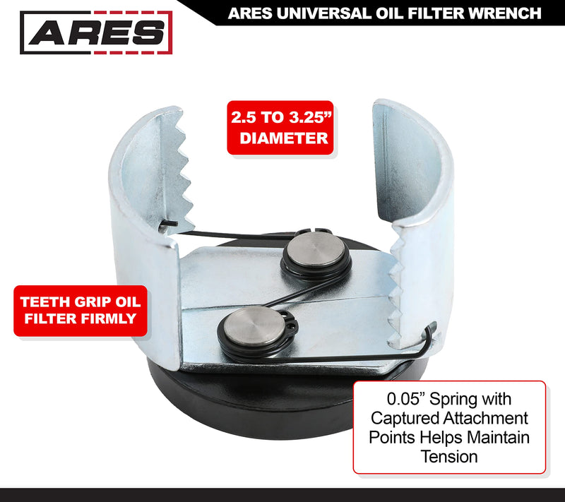 ARES 56028 - Universal Oil Filter Wrench - 3/8-Inch Drive - Removes 2.5 to 3.25-inch Diameter Spin-On Style Oil Filters 2.5" - 3.25" Universal Wrench