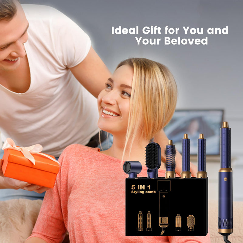Airbrush 5 in 1 hairstyler, 5 in 1 Hair Styler with Curl Straighten, Volumise, Smooth and Drying for Styling, Airbrush 5 in 1 Hot Air Styler for All Hair Type/Length Blue