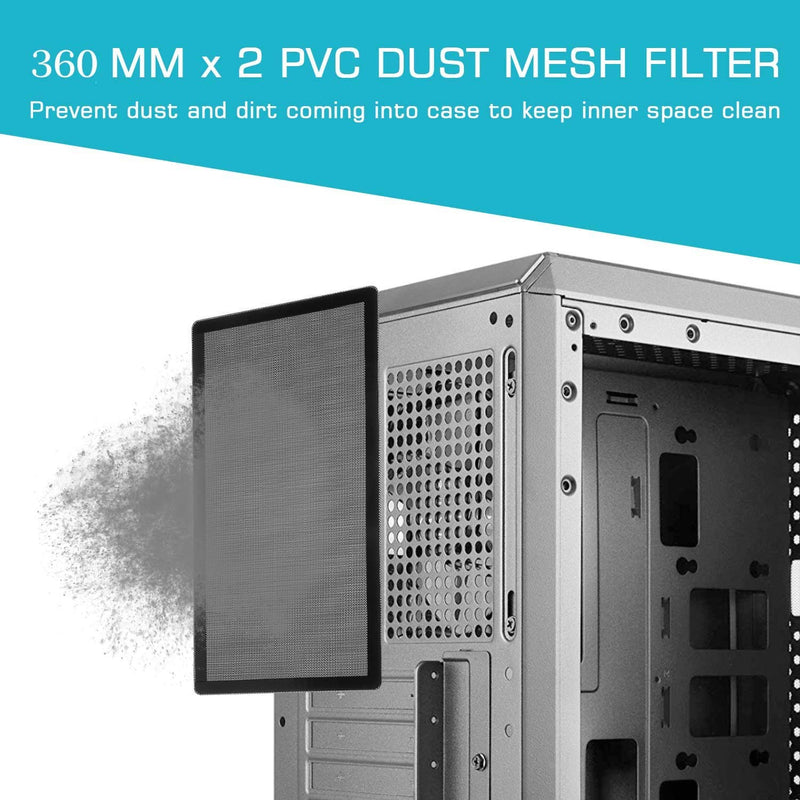 360mm 120mm x 2 PC Fan Dust Mesh Filter 4.72inch PVC Computer PC Case Dust Proof Filter Cover Magnetic Black 2-Pack