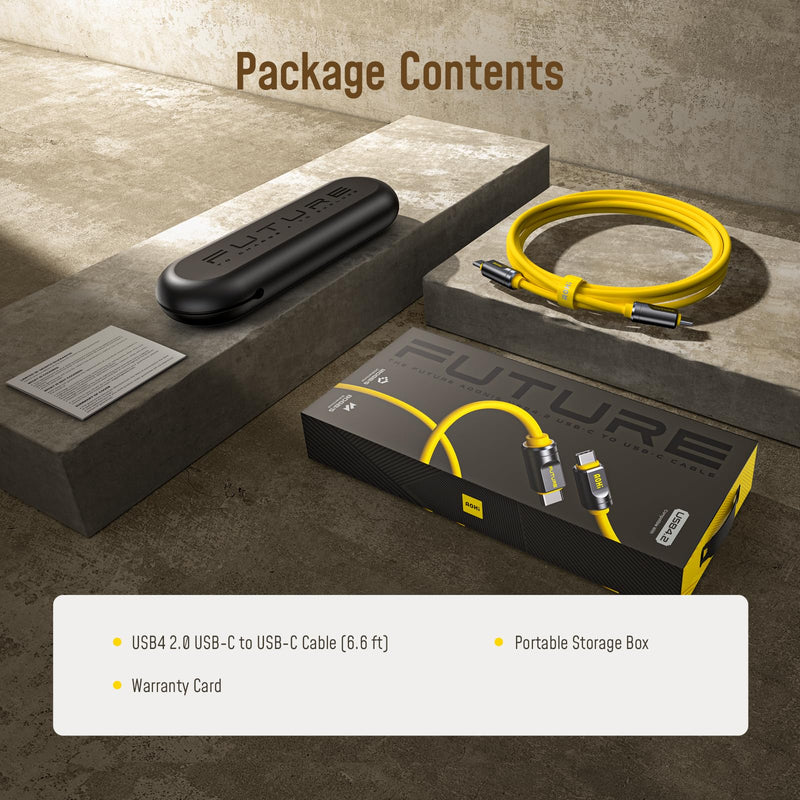 AOHI USB4 2.0 Cable 6.6ft with 240W PD3.1 Fast Charging, 80Gbps Data Transfer, Dual 8K/Triple 4K Display, The Future Adonis USB C Cable for MacBook Pro/Air, iPhone 17 Pro Max, SSD, Docking, Yellow 6.6 FT
