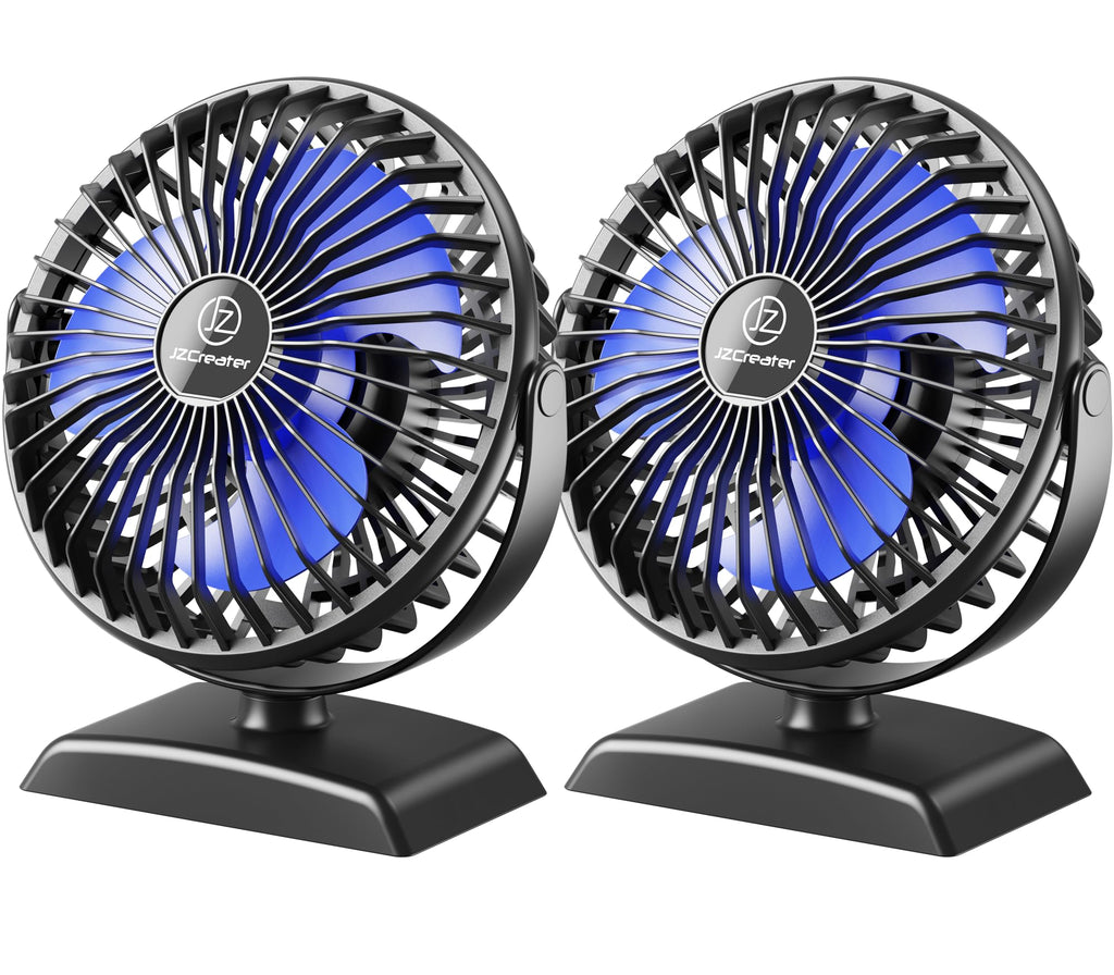 JZCreater USB Desk Fan, 2Pack USB Fan, 360 Rotation Desktop Fan with 3 Speed, Table Personal Cooling Fan, Quiet Mini Desk Fan, USB Powered, Small Fan for Home Office Bedroom Car Travel, Black Blue 2 Black Black x2