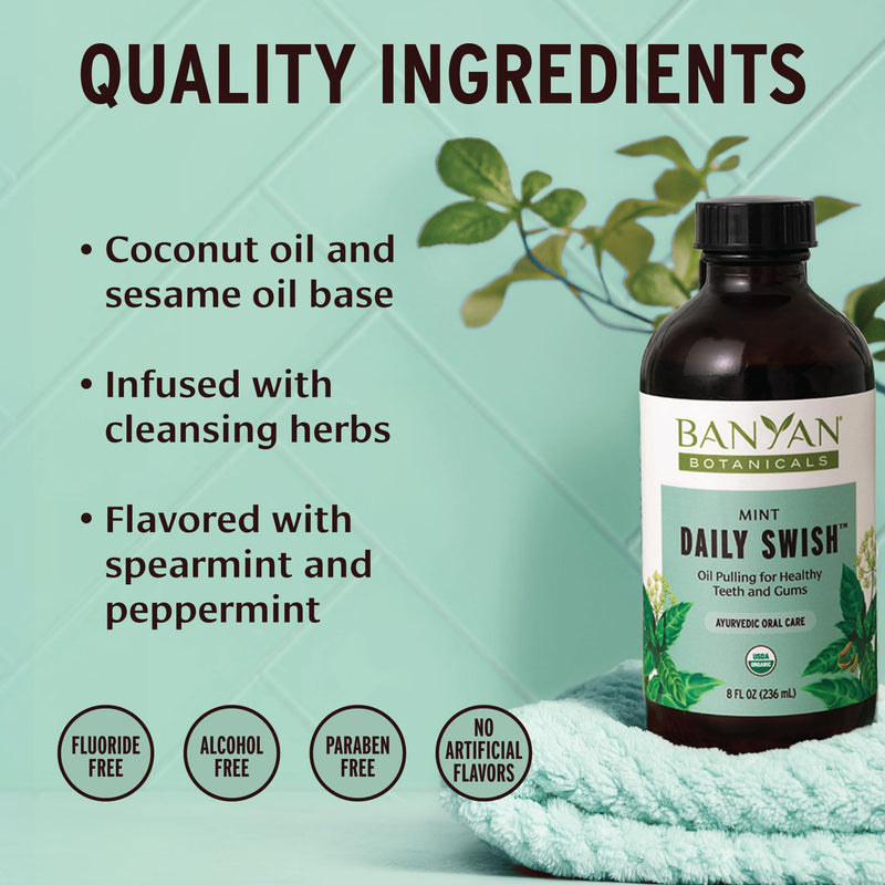 Banyan Botanicals Mint Daily Swish – Organic Ayurvedic Pulling Oil with Coconut Oil – Mouthwash for Fresh Breath and Sparkling Oral Health* – 24 oz – Non GMO Sustainably Sourced Vegan 24 Fl Oz (Pack of 1)