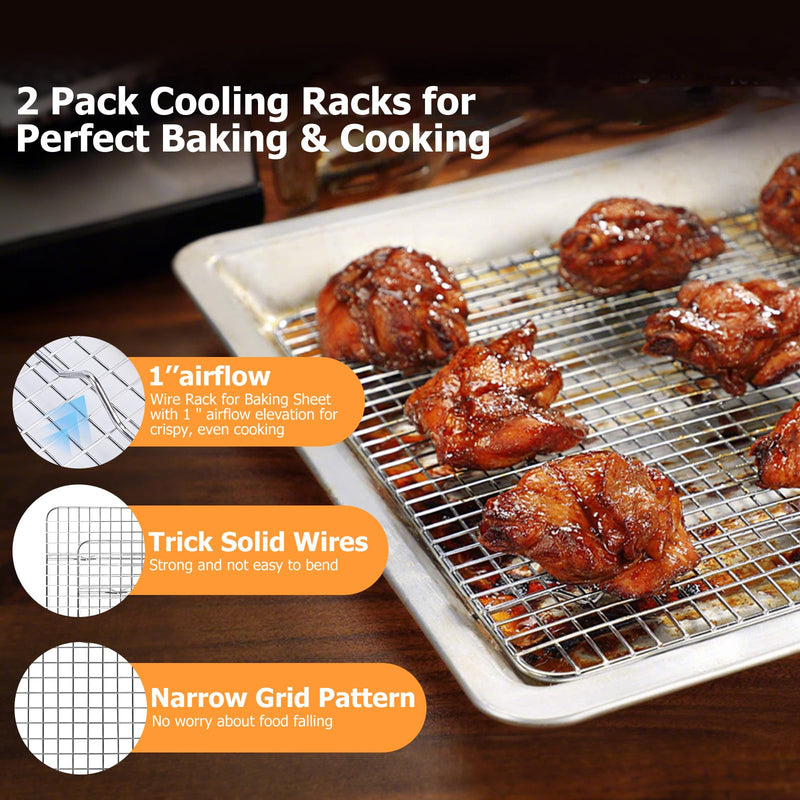 2-Pack Cooling Rack - 11.5"x16.5" Stainless Steel Baking Racks, Oven/Dishwasher Safe - Perfect for Cookies, Roasting, Grilling - Fits Half Sheet & Jelly Roll Pans