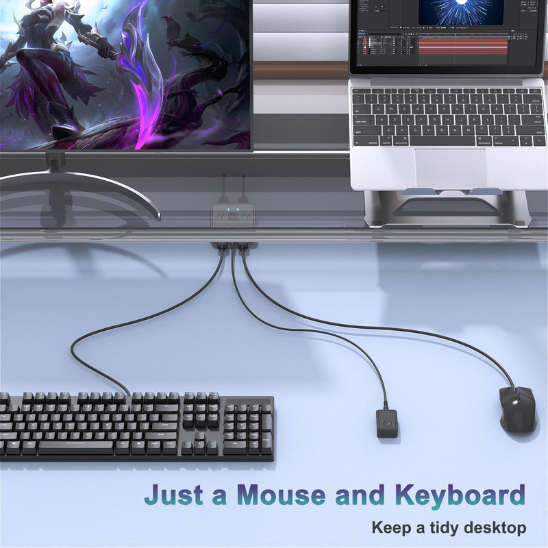 USB Switch 2 in 2 Out, USB Switcher 2 Computers Sharing Keyboard and Mouse | 2 USB 2.0 cables, External controller, Printer Splitter for 2 Computers