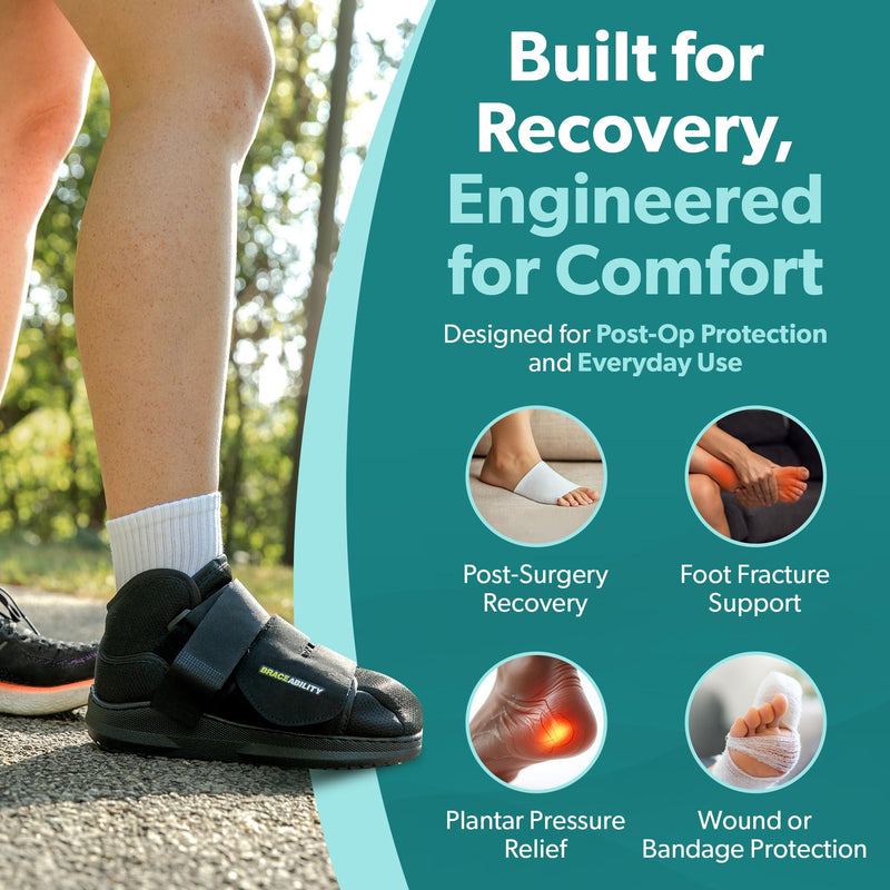 BraceAbility Closed Toe Medical Walking Shoe - Lightweight Broken Toe Cast Boot, Fractured Foot Brace for Metatarsal Stress Fracture, Post-op Bunion, Hammertoe Surgery Recovery - For Men or Women (M) Medium (Women's 7-9.5 / Men's 6-8.5)