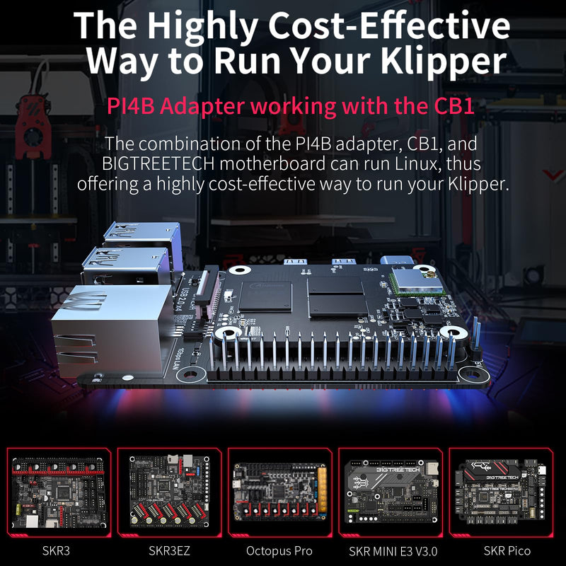 BIGTREETECH Pi4B Adapter V1.0 for Raspberry-Pi CM4, BTT CB1 V2.2/CB1 eMMC/CB2 Core Board Compatible SKR Mini E3 V3.0/SKR V1.4 Turbo/Octopus V1.1/Pro to Running Klipper for Voron/CoreXY/i3 3D Printer
