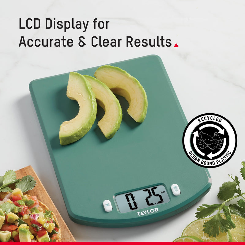 Taylor Digital Ocean Bound Plastic Kitchen Food Scale, 11 Pound Capacity, Teal